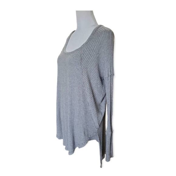 Free People‎ Women's Oversized Waffle Knit Long Sleeve Thermal Top Small Grey - Picture 3 of 10